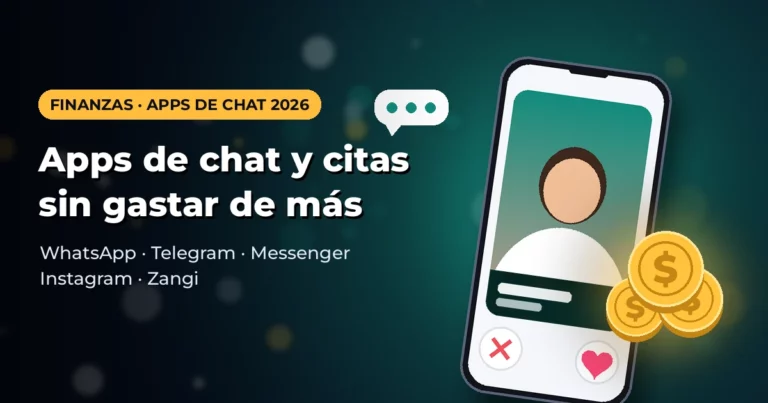 Celular con un chat de citas, monedas doradas y un corazón sobre fondo verde oscuro: cómo manejar el dinero en las apps de citas.