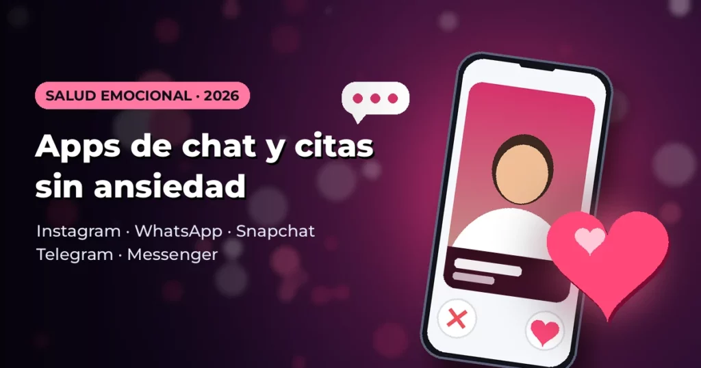 Celular con un chat de citas y un corazón luminoso sobre fondo púrpura: cuidar la salud emocional al usar apps de citas.