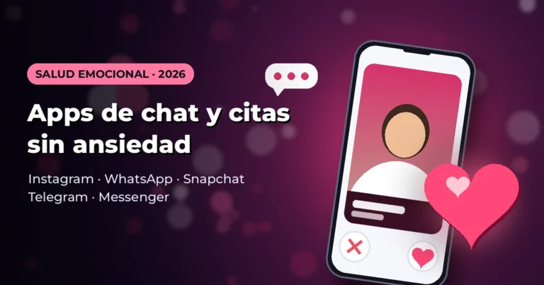 Celular con un chat de citas y un corazón luminoso sobre fondo púrpura: cuidar la salud emocional al usar apps de citas.